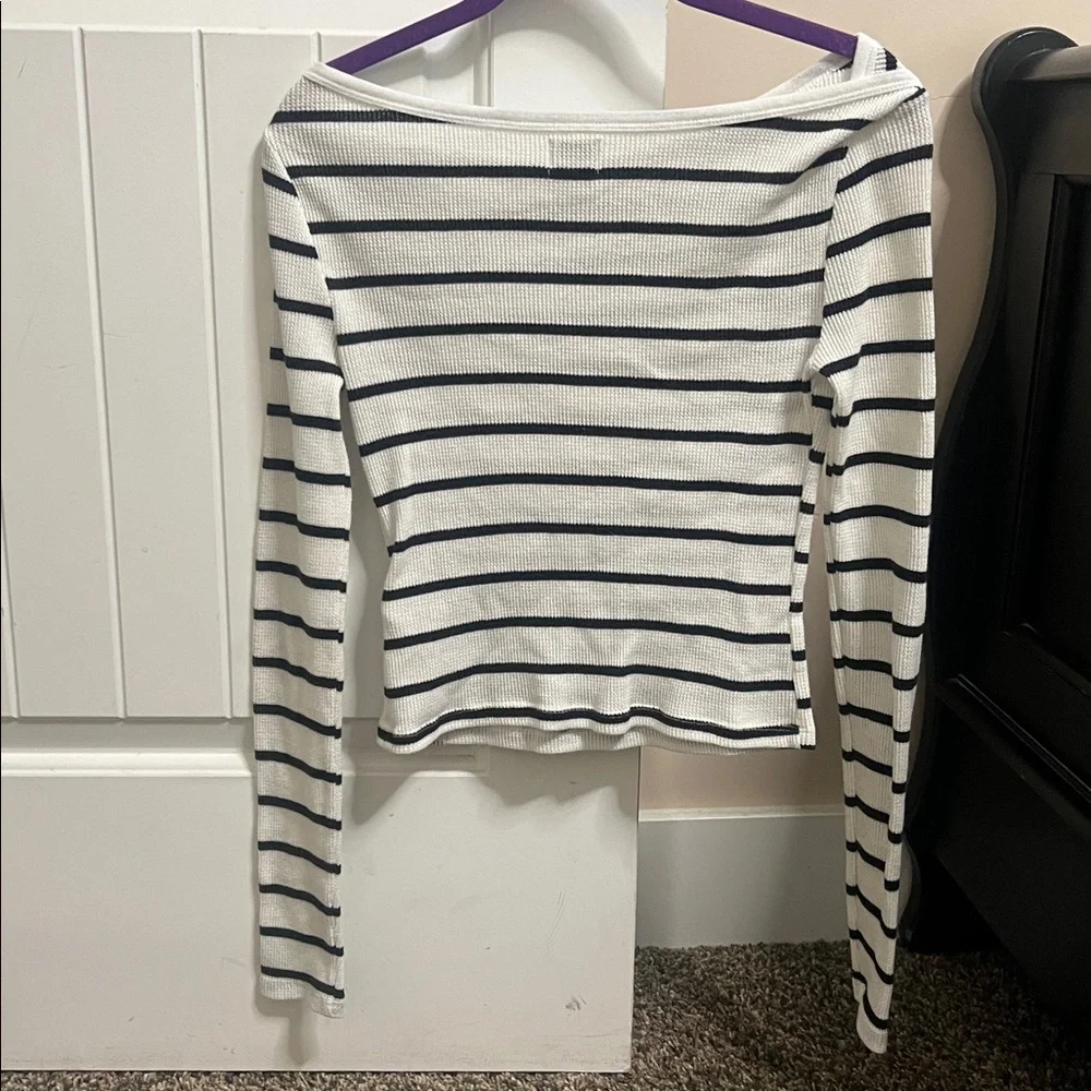 Striped Long Sleeve Top - White and Black - Picture 2 of 3